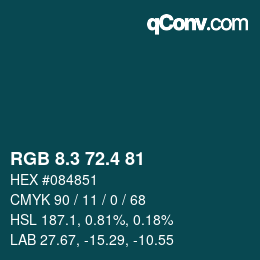 カラーコード: RGB 8.3 72.4 81 | qconv.com
