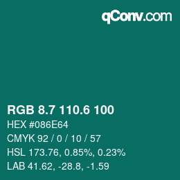 カラーコード: RGB 8.7 110.6 100 | qconv.com