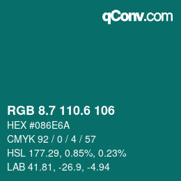 カラーコード: RGB 8.7 110.6 106 | qconv.com