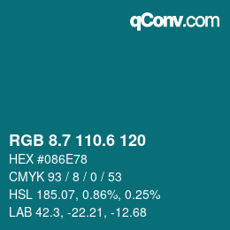 カラーコード: RGB 8.7 110.6 120 | qconv.com