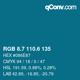 カラーコード: RGB 8.7 110.6 135 | qconv.com