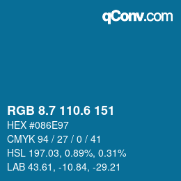 カラーコード: RGB 8.7 110.6 151 | qconv.com