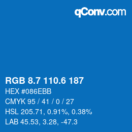 カラーコード: RGB 8.7 110.6 187 | qconv.com