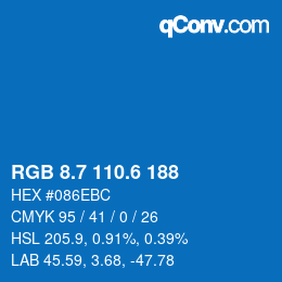 カラーコード: RGB 8.7 110.6 188 | qconv.com