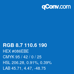 カラーコード: RGB 8.7 110.6 190 | qconv.com