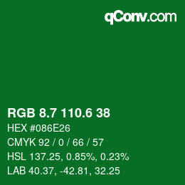 カラーコード: RGB 8.7 110.6 38 | qconv.com