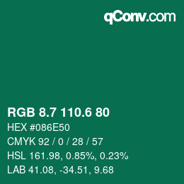 カラーコード: RGB 8.7 110.6 80 | qconv.com