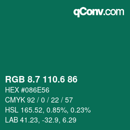 カラーコード: RGB 8.7 110.6 86 | qconv.com