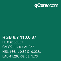 カラーコード: RGB 8.7 110.6 87 | qconv.com