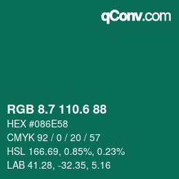 カラーコード: RGB 8.7 110.6 88 | qconv.com