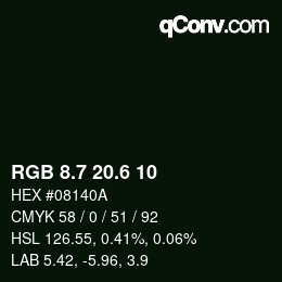 カラーコード: RGB 8.7 20.6 10 | qconv.com