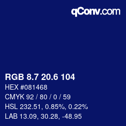 カラーコード: RGB 8.7 20.6 104 | qconv.com