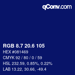 カラーコード: RGB 8.7 20.6 105 | qconv.com