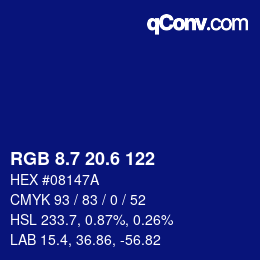カラーコード: RGB 8.7 20.6 122 | qconv.com