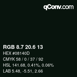 カラーコード: RGB 8.7 20.6 13 | qconv.com