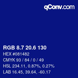 カラーコード: RGB 8.7 20.6 130 | qconv.com