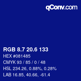 カラーコード: RGB 8.7 20.6 133 | qconv.com