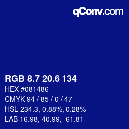 カラーコード: RGB 8.7 20.6 134 | qconv.com