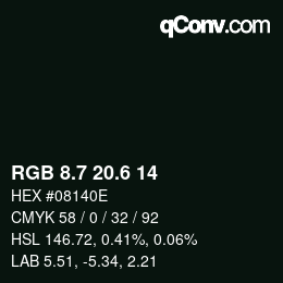 カラーコード: RGB 8.7 20.6 14 | qconv.com