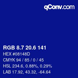 カラーコード: RGB 8.7 20.6 141 | qconv.com
