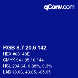 カラーコード: RGB 8.7 20.6 142 | qconv.com