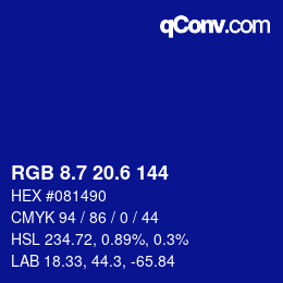 カラーコード: RGB 8.7 20.6 144 | qconv.com