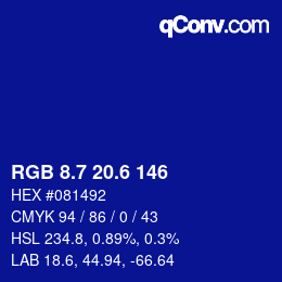 カラーコード: RGB 8.7 20.6 146 | qconv.com