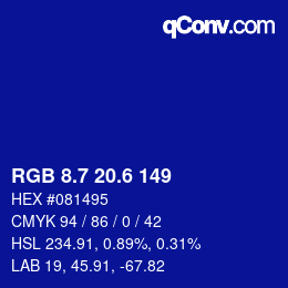 カラーコード: RGB 8.7 20.6 149 | qconv.com