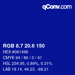 カラーコード: RGB 8.7 20.6 150 | qconv.com
