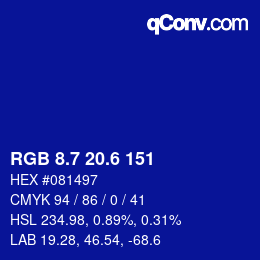 カラーコード: RGB 8.7 20.6 151 | qconv.com
