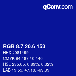 カラーコード: RGB 8.7 20.6 153 | qconv.com