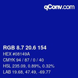 カラーコード: RGB 8.7 20.6 154 | qconv.com