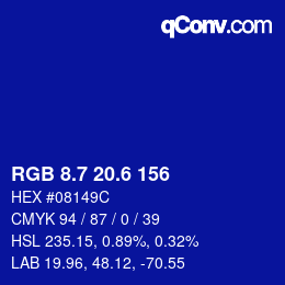 カラーコード: RGB 8.7 20.6 156 | qconv.com