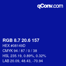 カラーコード: RGB 8.7 20.6 157 | qconv.com