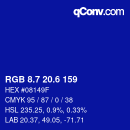 カラーコード: RGB 8.7 20.6 159 | qconv.com