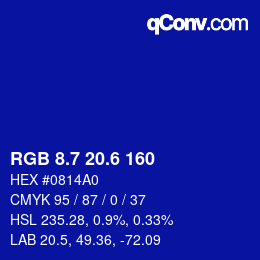 カラーコード: RGB 8.7 20.6 160 | qconv.com