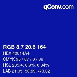 カラーコード: RGB 8.7 20.6 164 | qconv.com