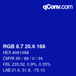 カラーコード: RGB 8.7 20.6 168 | qconv.com