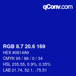 カラーコード: RGB 8.7 20.6 169 | qconv.com
