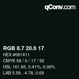 カラーコード: RGB 8.7 20.6 17 | qconv.com