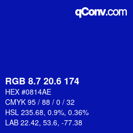 カラーコード: RGB 8.7 20.6 174 | qconv.com