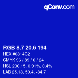カラーコード: RGB 8.7 20.6 194 | qconv.com