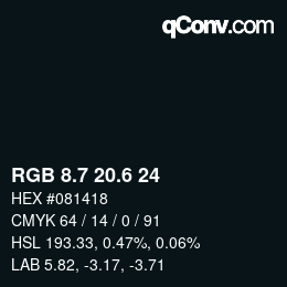 カラーコード: RGB 8.7 20.6 24 | qconv.com
