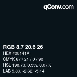 カラーコード: RGB 8.7 20.6 26 | qconv.com