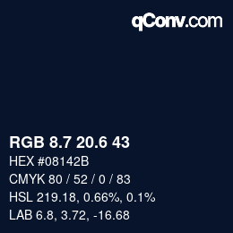 カラーコード: RGB 8.7 20.6 43 | qconv.com