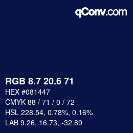 カラーコード: RGB 8.7 20.6 71 | qconv.com