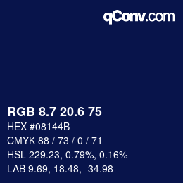 カラーコード: RGB 8.7 20.6 75 | qconv.com