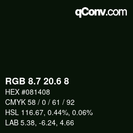 カラーコード: RGB 8.7 20.6 8 | qconv.com