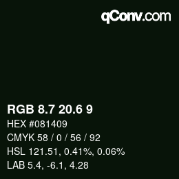 カラーコード: RGB 8.7 20.6 9 | qconv.com
