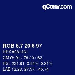 カラーコード: RGB 8.7 20.6 97 | qconv.com